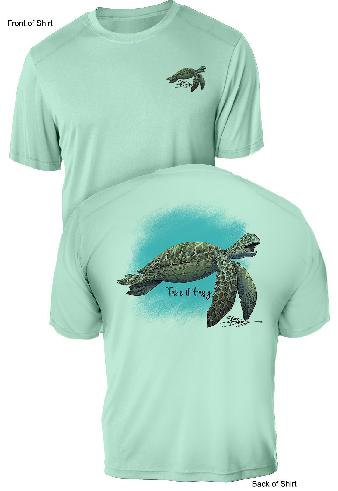 Take It Easy Turtle- UV Sun Protection Shirt - 100% Polyester - Short Sleeve UPF 50